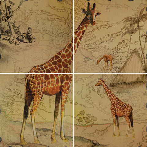 Giraffe Map Scene Four Piece Wall Mural