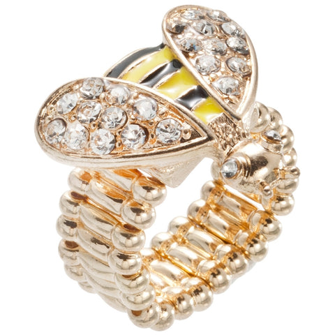 Bee Body With Rhinestone Wings Adjustable Ring