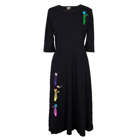 Shiny Cats Long Black Dress