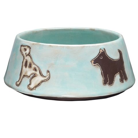 Dogs Playing Large Green Doggie Dish