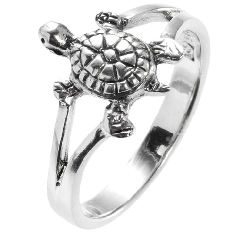 Turtle Round Sterling Silver Ring