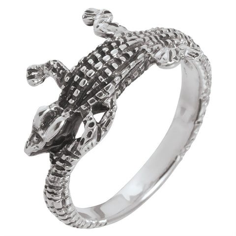 Alligator Head To Tail Sterling Silver Ring