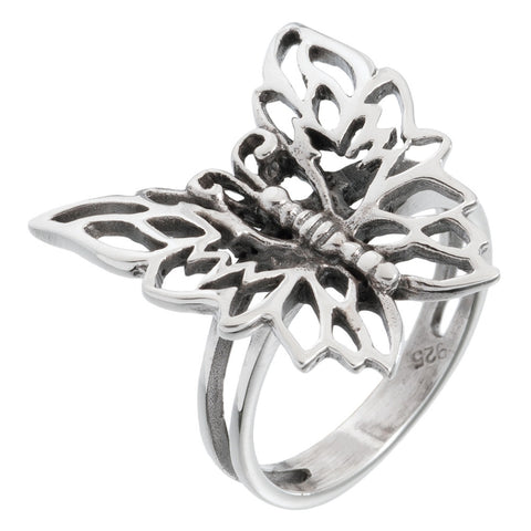Butterfly With Flame Tip Sterling Silver Ring