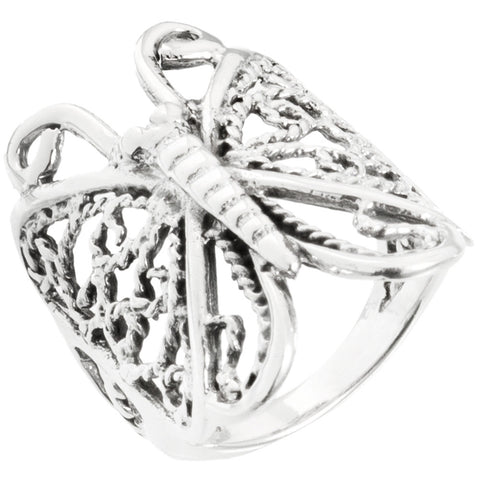 Butterfly With Twisted Wing Sterling Silver Wrap Ring