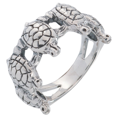 Turtle Hand To Hand Band Sterling Silver Ring