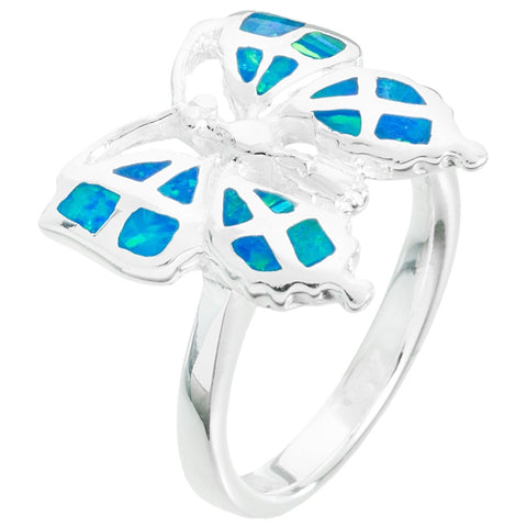 Butterfly With Opal Inlay Narrow Band Sterling Silver Ring