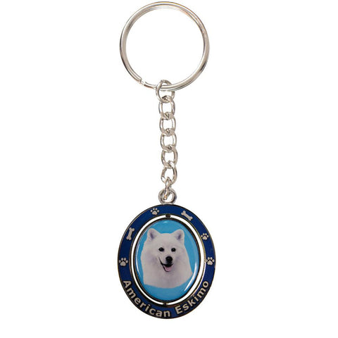 American Eskimo Portrait Oval Metal Keychain