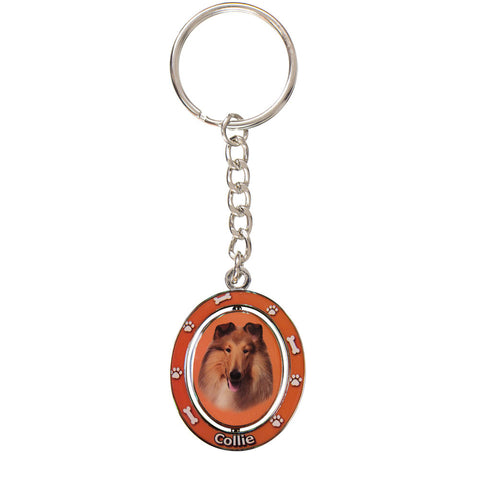 Collie Portrait Oval Metal Keychain
