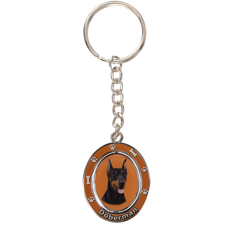 Doberman Portrait Oval Metal Keychain