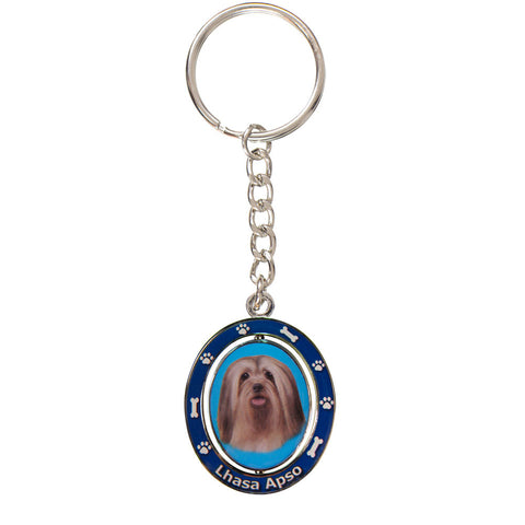 Lhasa Apso Portrait Oval Metal Keychain