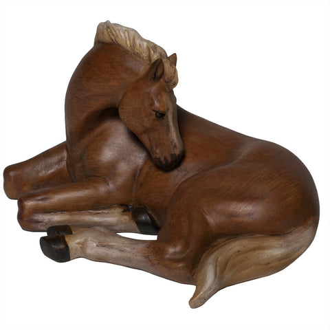 Resting Colt Wooden Figurine
