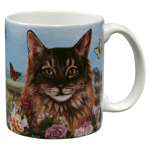 Maine Coon Tabby Cat Garden Party Fun Mug