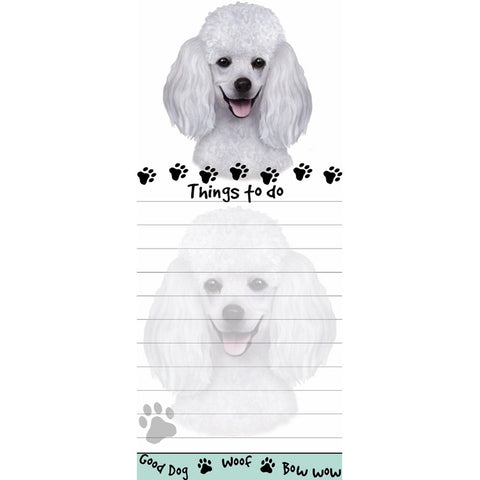 Poodle White Tall Magnetic Notepad