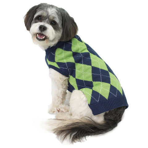 Alex's Navy Argyle Dog Sweater