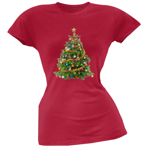 Cats In Christmas Tree Red Juniors Soft T-Shirt