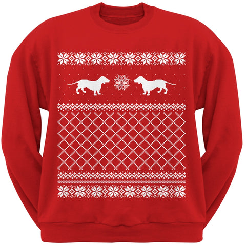 Dachshund Ugly Christmas Sweater Red Adult Crew Neck Sweatshirt