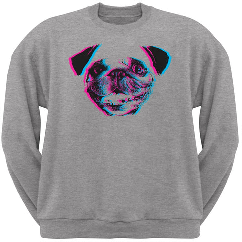 3D Pug Face Grey Adult Crew Neck Sweatshirt