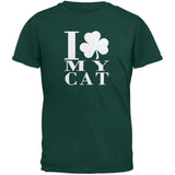 St Patricks Day Shamrock Love My Cat Forest Green Adult T-Shirt