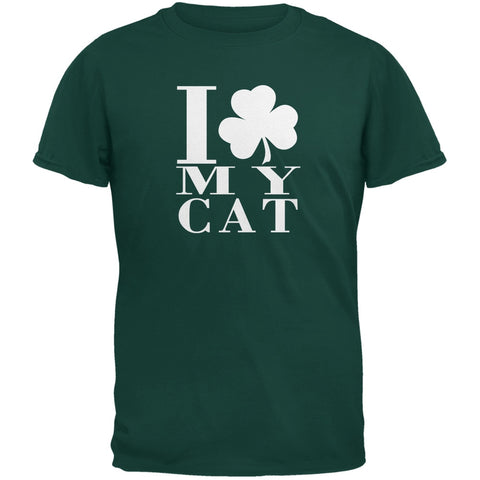 St Patricks Day Shamrock Love My Cat Forest Green Adult T-Shirt