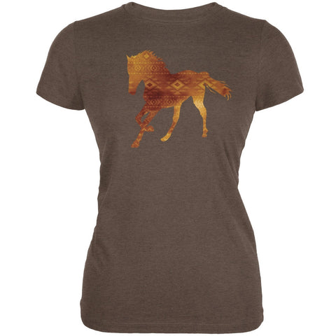 Native American Spirit Horse Heather Brown Juniors Soft T-Shirt