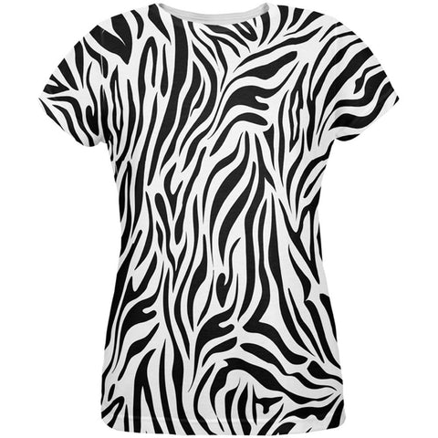 Zebra Print White All Over Womens T-Shirt