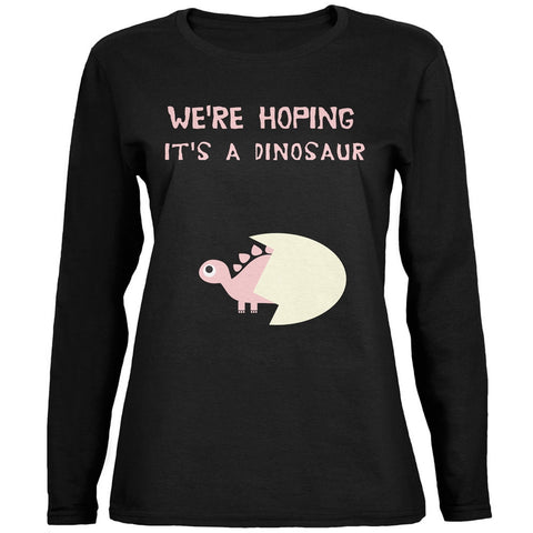 We're Hoping It's a Dinosaur Girl Black Womens Long Sleeve T-Shirt
