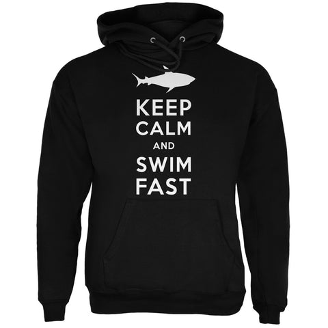 Shark Keep Calm and Swim Fast Black Adult Hoodie