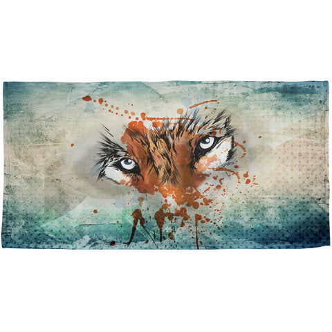Timber Wolf Watercolor All Over Plush Beach Towel