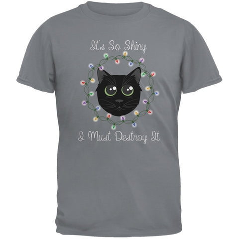 Christmas Lights Its So Shiny Cat Gravel Grey Adult T-Shirt