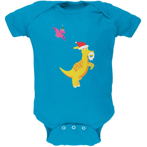 Christmas Dinosaur Pterodactyl Turquoise Soft Baby One Piece