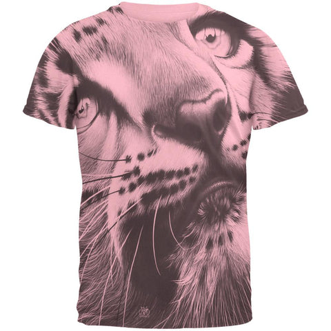 Snow Leopard Cub Ghost Close Up Pink Adult T-Shirt