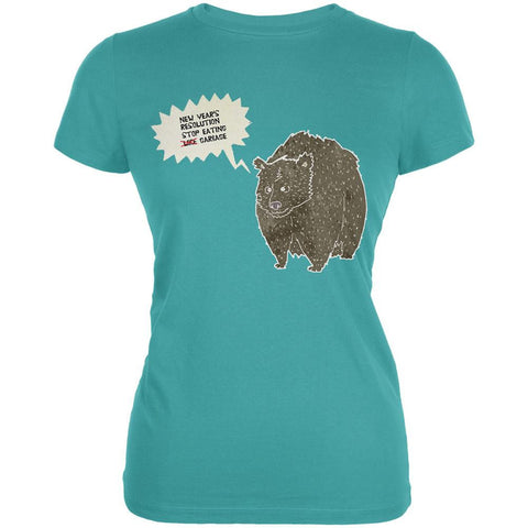 New Year's Stop Eating Garbage Sea Blue Juniors Soft T-Shirt