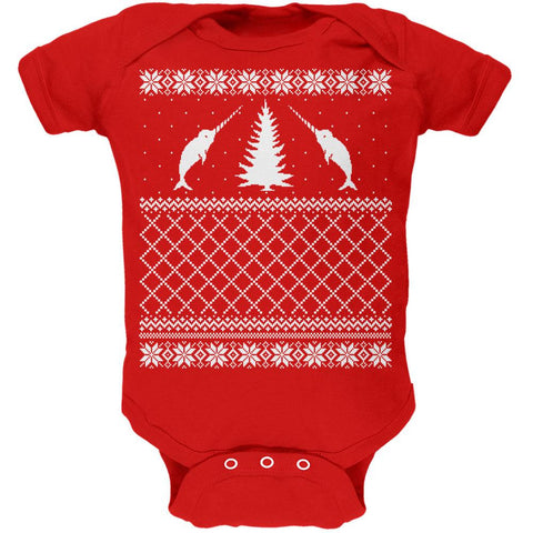 Narwhal Ugly Christmas Sweater Red Soft Baby One Piece