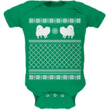 Pomeranian Ugly Christmas Sweater Kelly Green Soft Baby One Piece