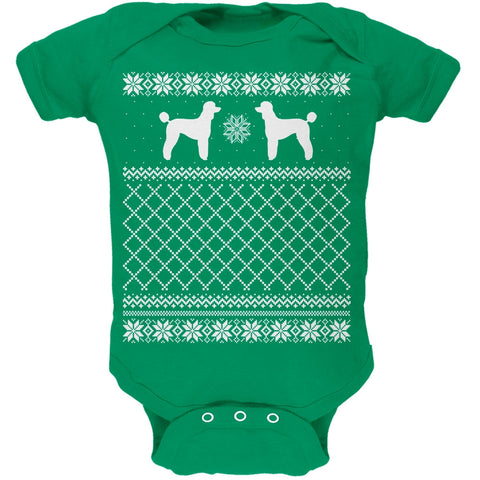 Poodle Ugly Christmas Sweater Kelly Green Soft Baby One Piece