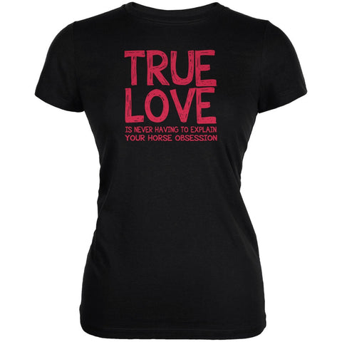 Valentines Day True Love Horse Black Juniors Soft T-Shirt