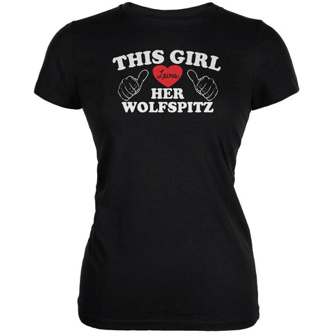 Valentines This Girl Loves Her Wolfspitz Black Juniors Soft T-Shirt