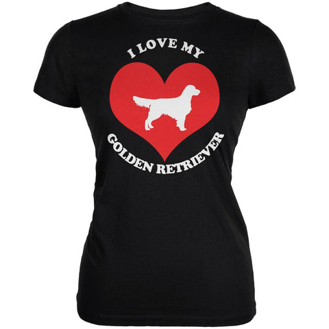 Valentines I Love My Golden Retriever Black Juniors Soft T-Shirt
