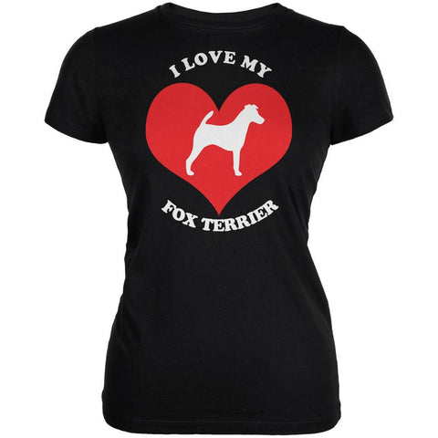 Valentines I Love My Fox Terrier Black Juniors Soft T-Shirt