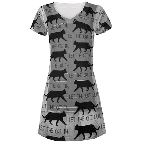 Let The Cat In Out All Over Juniors V-Neck Dress