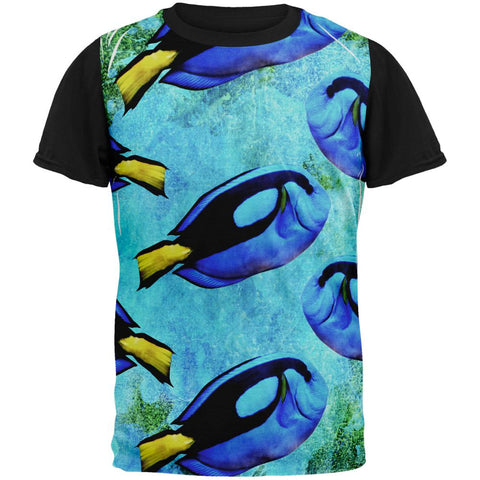 Blue Tang Fish Tropical Splatter All Over Mens Black Back T Shirt