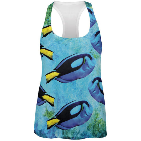 Blue Tang Fish Tropical Splatter All Over Womens Work Out Tank Top
