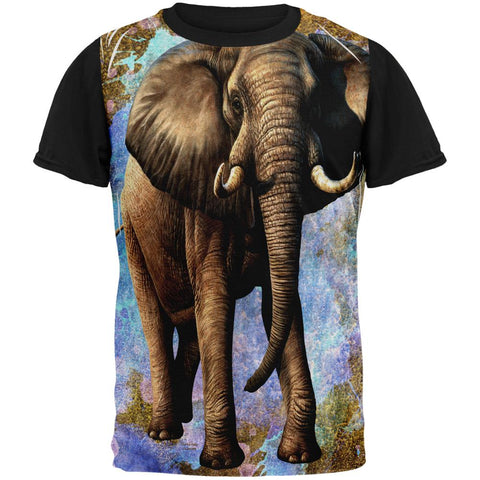 Elephant Distressed Splatter All Over Mens Black Back T Shirt