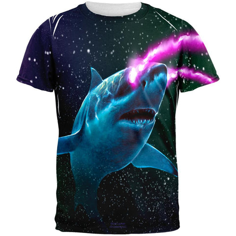 Galaxy Great White Shark Laser Beams All Over Mens T Shirt