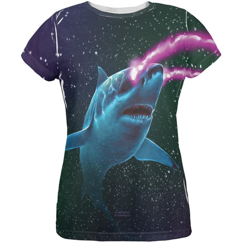 Galaxy Great White Shark Laser Beams All Over Womens T Shirt