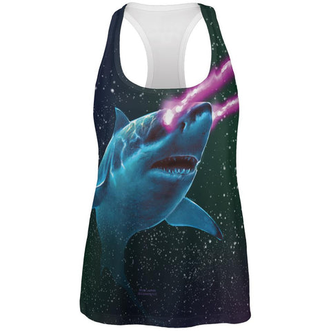 Galaxy Great White Shark Laser Beams All Over Womens Work Out Tank Top