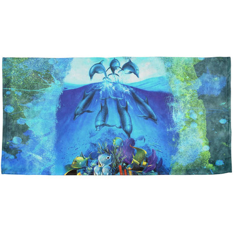 Dolphins Jumping Over Reef All Over Beach Towel
