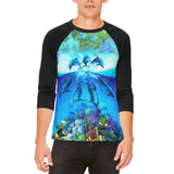 Dolphins Jumping Over Reef Mens Raglan T Shirt