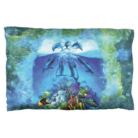 Dolphins Jumping Over Reef Pillow Case