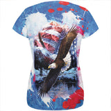 4th of July American Flag Bald Eagle Splatter All Over Womens T Shirt
